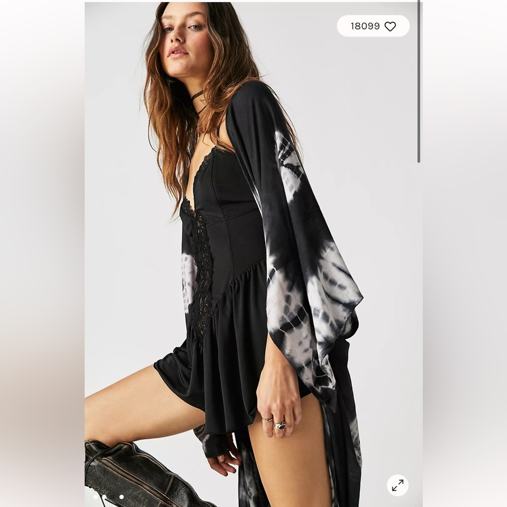 Free People Spellbound Tie Dye Duster Black & White Boho Kimono ✨🪶